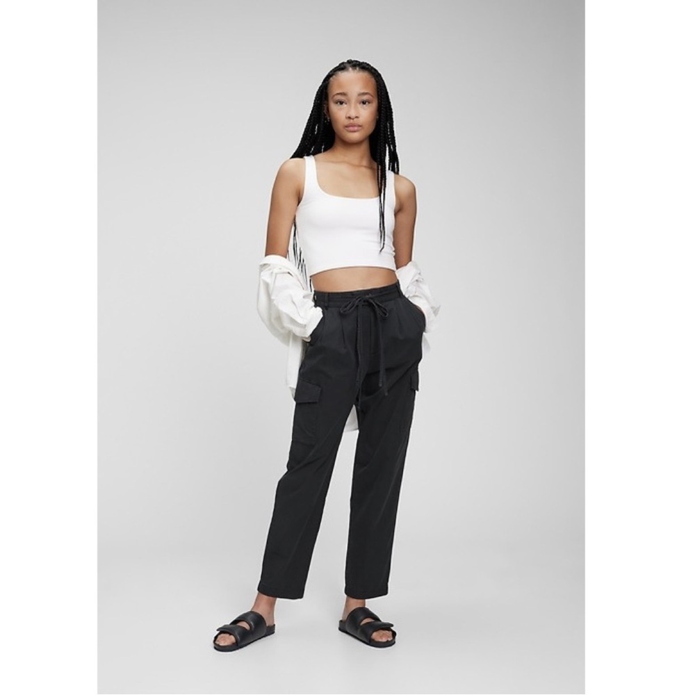 GAP High Rise Pleated Cargo Trousers 100% Cotton Moonless Night 14